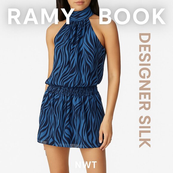 Ramy Brook Dresses & Skirts - NWT Ramy Brook Zebra Print Silk Halter Mini Dress Blue L Resort Party